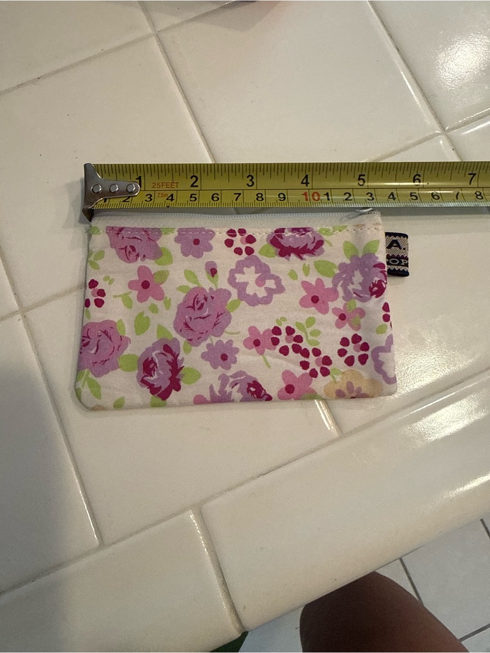 Floral Cotton Zipper Pouch - Pink & Green - Picture 2 of 3
